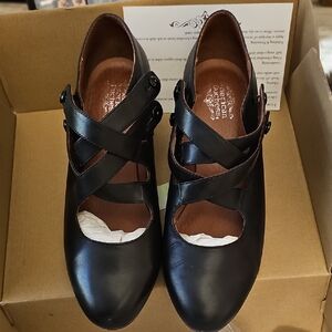 Astoria American Duchess Black Leather Edwardian Heel with Cross Straps